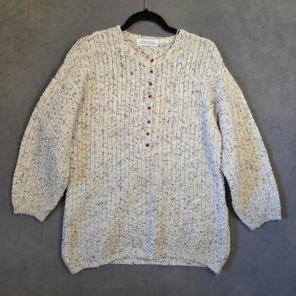90s Limited Express Henley Chunky Wool Blend Knit Sweater Women's Small Twee